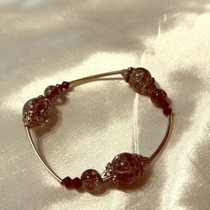 Handmade; stretchy; silver/black beads